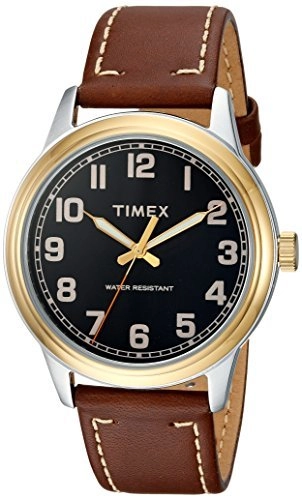 Timex Men's TW2R22900 New England Brown/Gold Leather Strap Watch