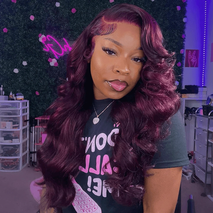 Tuneful Glueless Dark Purple Color 13x6 6x5 Lace Frontal Closure Human Hair Wigs
