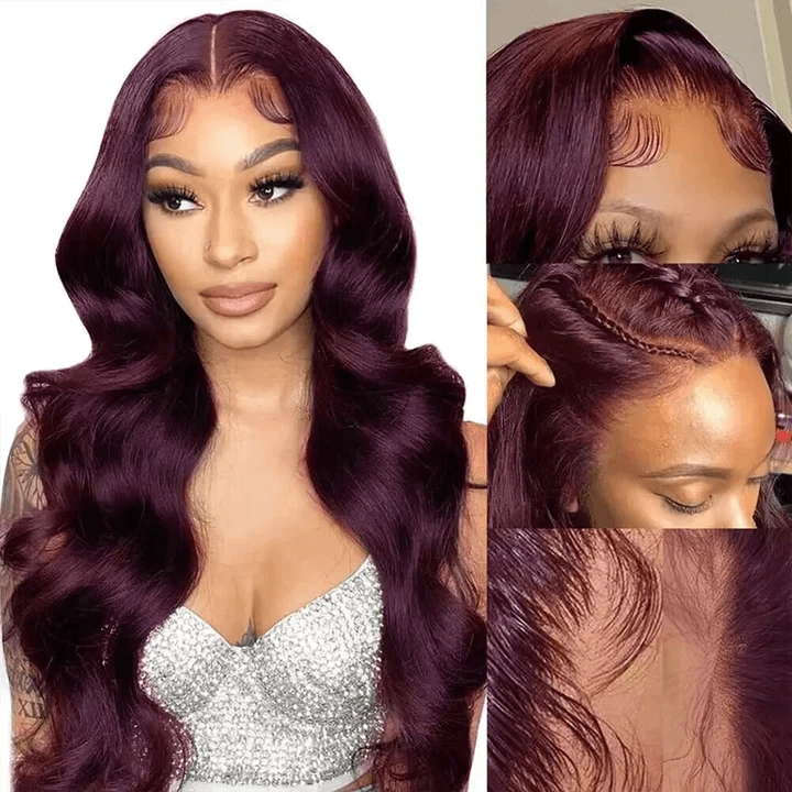 Tuneful Glueless Dark Purple Color 13x6 6x5 Lace Frontal Closure Human Hair Wigs