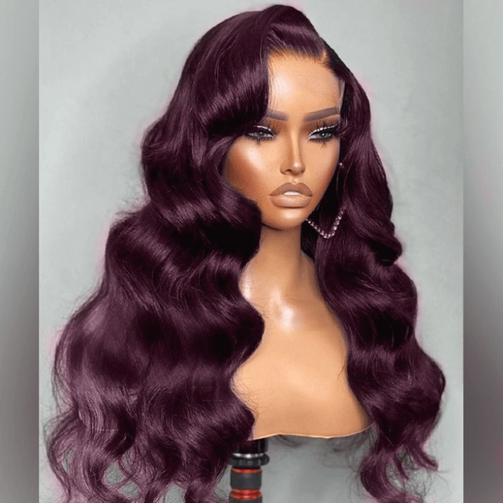 Tuneful Glueless Dark Purple Color 13x6 6x5 Lace Frontal Closure Human Hair Wigs