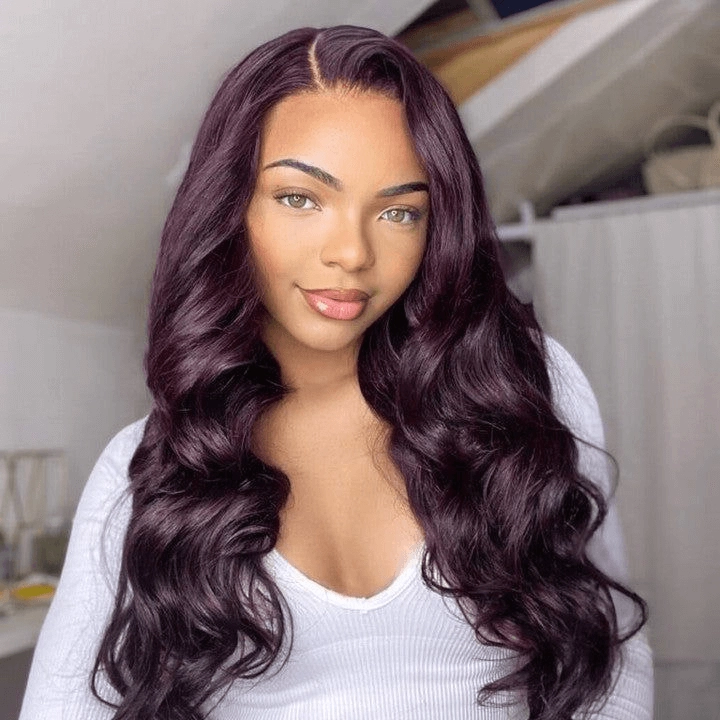 Tuneful Glueless Dark Purple Color 13x6 6x5 Lace Frontal Closure Human Hair Wigs