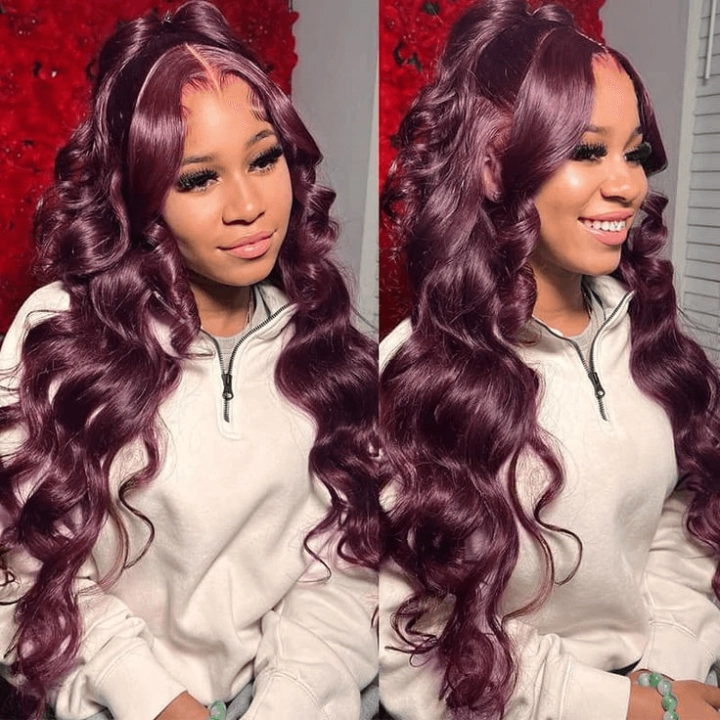 Tuneful Glueless Dark Purple Color 13x6 6x5 Lace Frontal Closure Human Hair Wigs