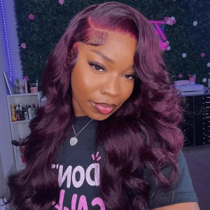 Tuneful Glueless Dark Purple Color 13x6 6x5 Lace Frontal Closure Human Hair Wigs
