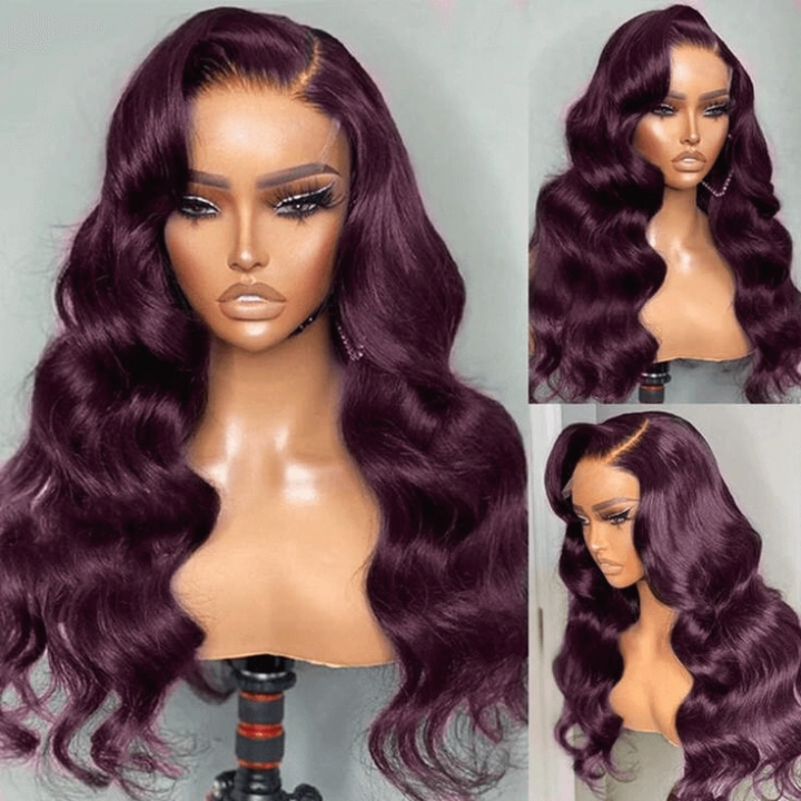 Tuneful Glueless Dark Purple Color 13x6 6x5 Lace Frontal Closure Human Hair Wigs
