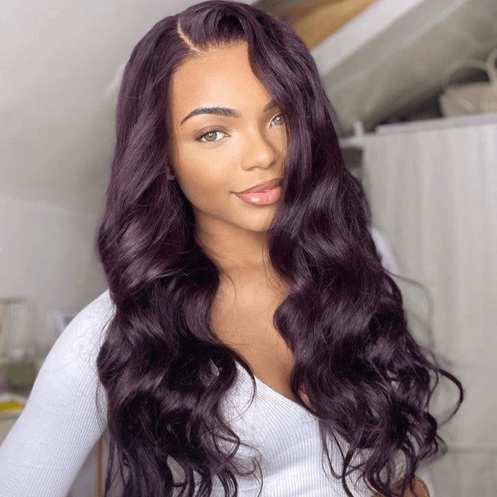 Tuneful Glueless Dark Purple Color 13x6 6x5 Lace Frontal Closure Human Hair Wigs
