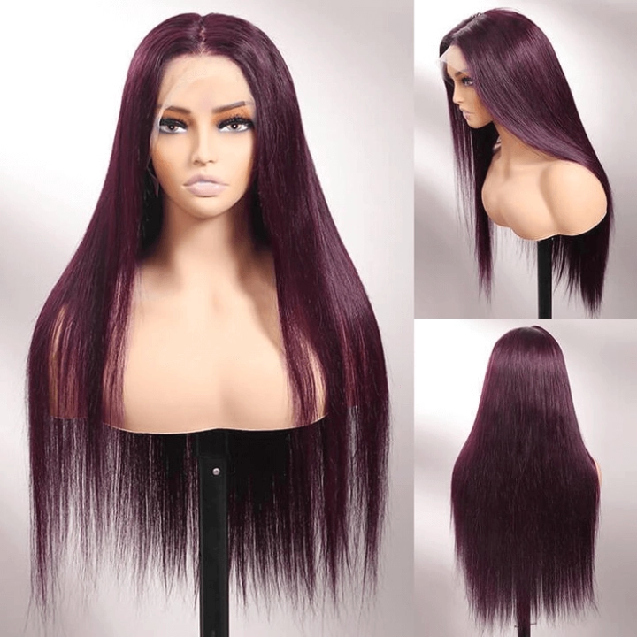 Tuneful Glueless Dark Purple Color 13x6 6x5 Lace Frontal Closure Human Hair Wigs