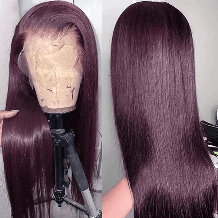 Tuneful Glueless Dark Purple Color 13x6 6x5 Lace Frontal Closure Human Hair Wigs