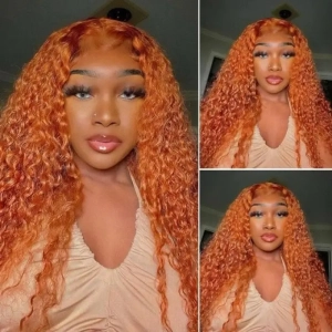 Tuneful Glueless Ginger Color 13x6 5x5 6x5 Lace Front Closure Human Hair Curly Wigs