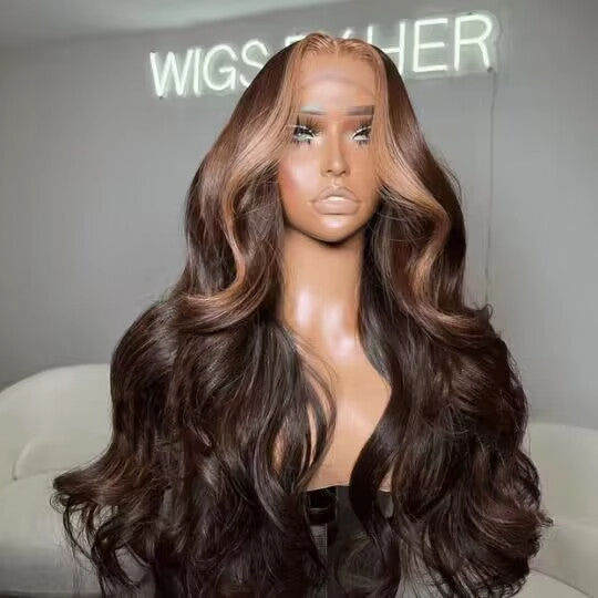 Tuneful Glueless Highlight Brown Wigs 13x6 5x5 6x5 Lace Front closure Human Hair Wigs 180% Density