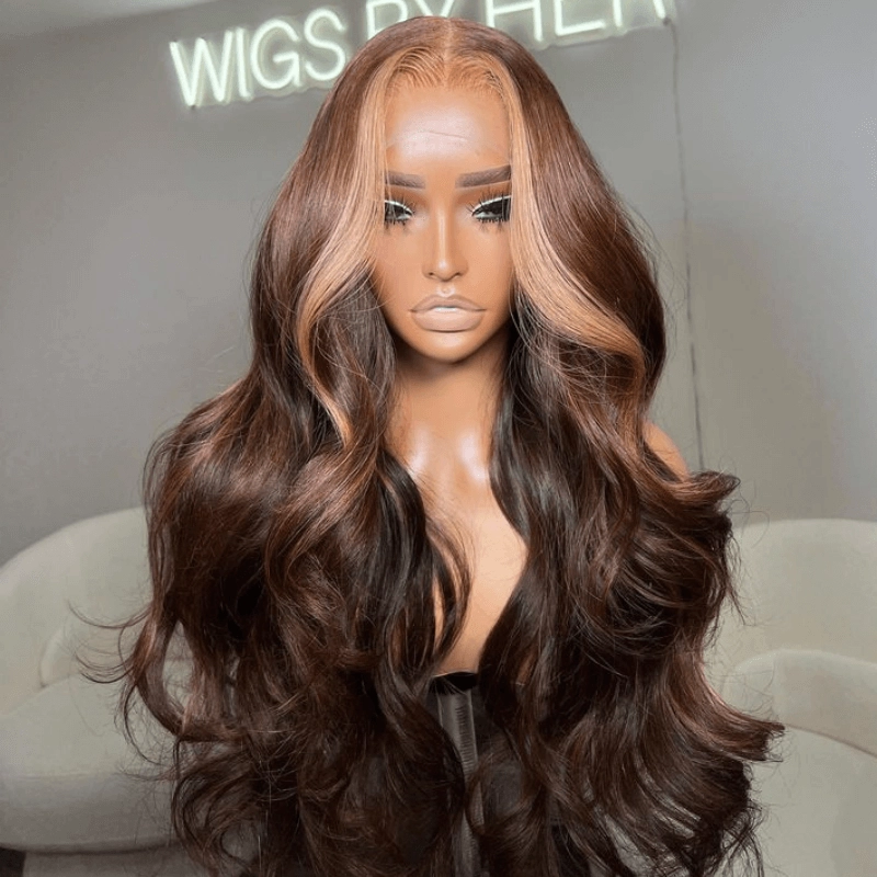 Tuneful Glueless Highlight Brown Wigs 13x6 5x5 6x5 Lace Front closure Human Hair Wigs 180% Density