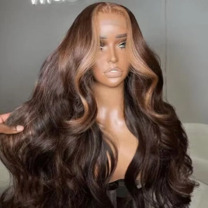 Tuneful Glueless Highlight Brown Wigs 13x6 5x5 6x5 Lace Front closure Human Hair Wigs 180% Density