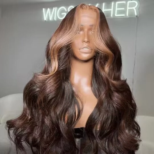 Tuneful Glueless Highlight Brown Wigs 13x6 5x5 6x5 Lace Front closure Human Hair Wigs 180% Density