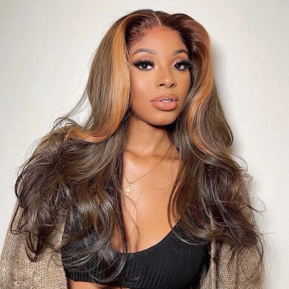 Tuneful Glueless Highlight Brown Wigs 13x6 5x5 6x5 Lace Front closure Human Hair Wigs 180% Density