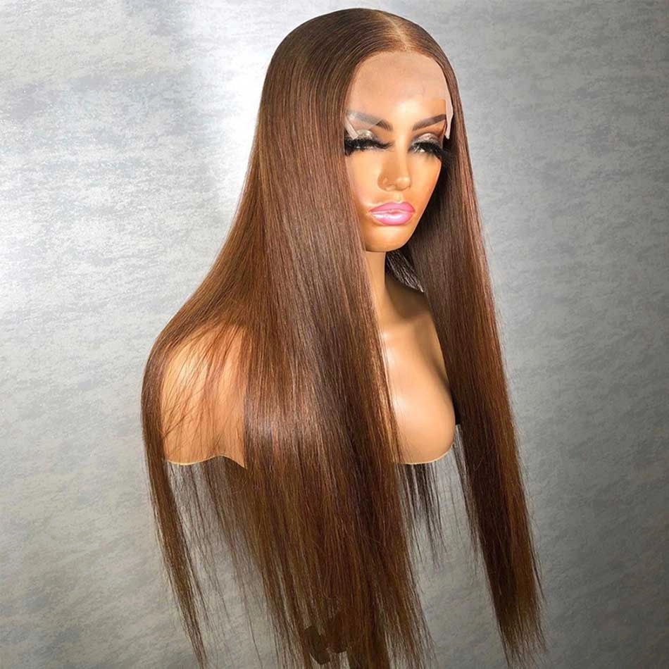 Tuneful Glueless Honey Brown Colored  Straight 13x6 5x5 6x5 Lace Frontal Closure Human Hair Wigs 180% Density