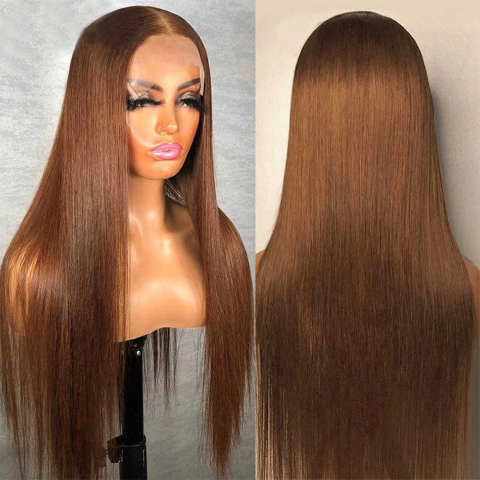 Tuneful Glueless Honey Brown Colored  Straight 13x6 5x5 6x5 Lace Frontal Closure Human Hair Wigs 180% Density