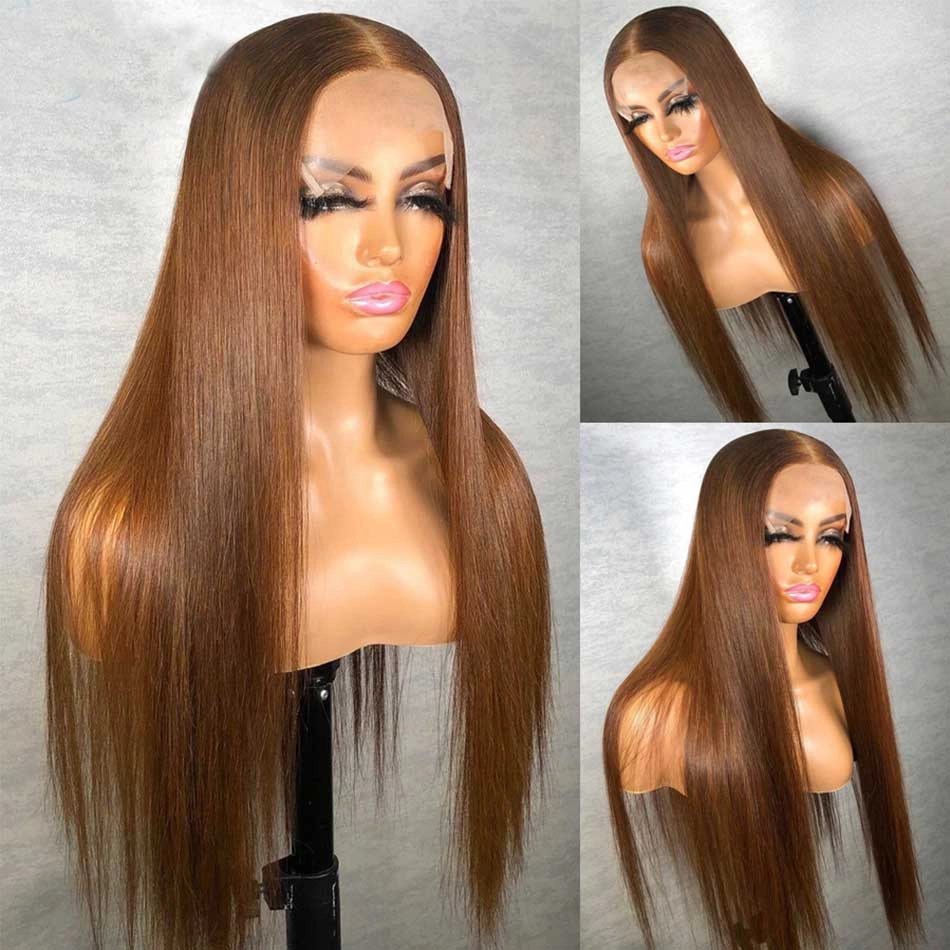 Tuneful Glueless Honey Brown Colored  Straight 13x6 5x5 6x5 Lace Frontal Closure Human Hair Wigs 180% Density