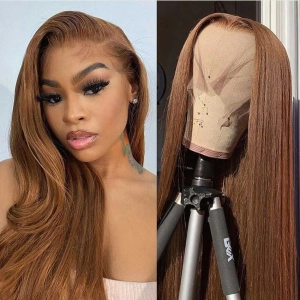 Tuneful Glueless Honey Brown Colored  Straight 13x6 5x5 6x5 Lace Frontal Closure Human Hair Wigs 180% Density
