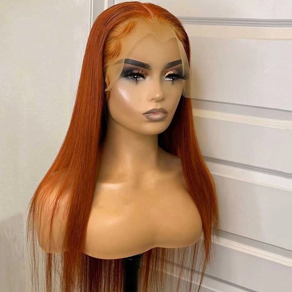 Tuneful Glueless Orange Ginger Colored Straight 13x6 5x5 6x5 Lace Front Closure Human Hair Wigs 180% Density