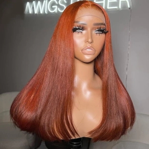 Tuneful Orange Glueless Straight 6x5 13x6 Lace Front Closure Human Hair Wigs 210% Density