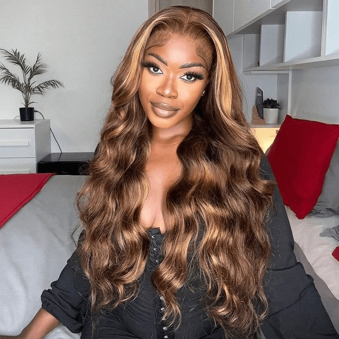 Tuneful Super Deal 4/27 Highlight Body Wave 13x6 Lace Human Hair Frontal Wigs 180% Density
