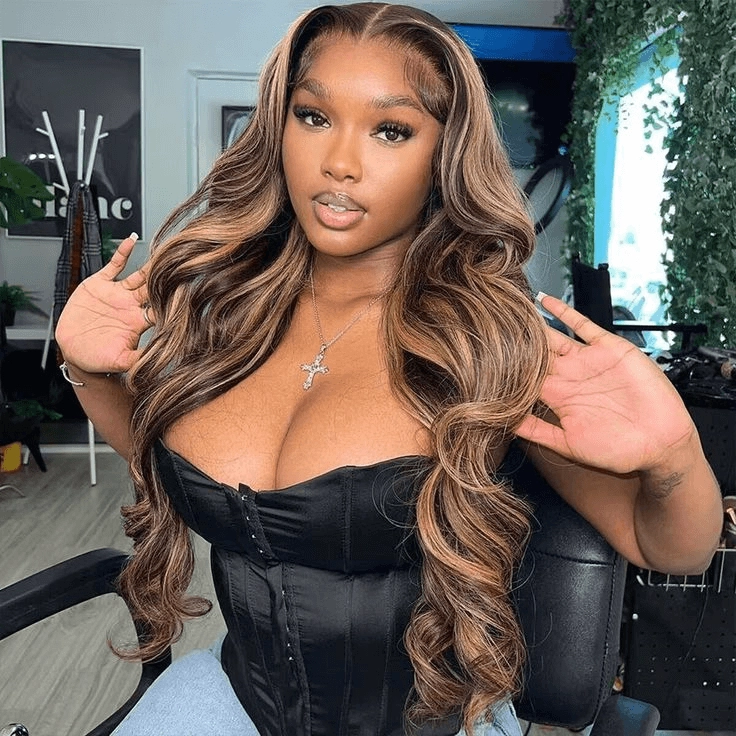 Tuneful Super Deal 4/27 Highlight Body Wave 13x6 Lace Human Hair Frontal Wigs 180% Density