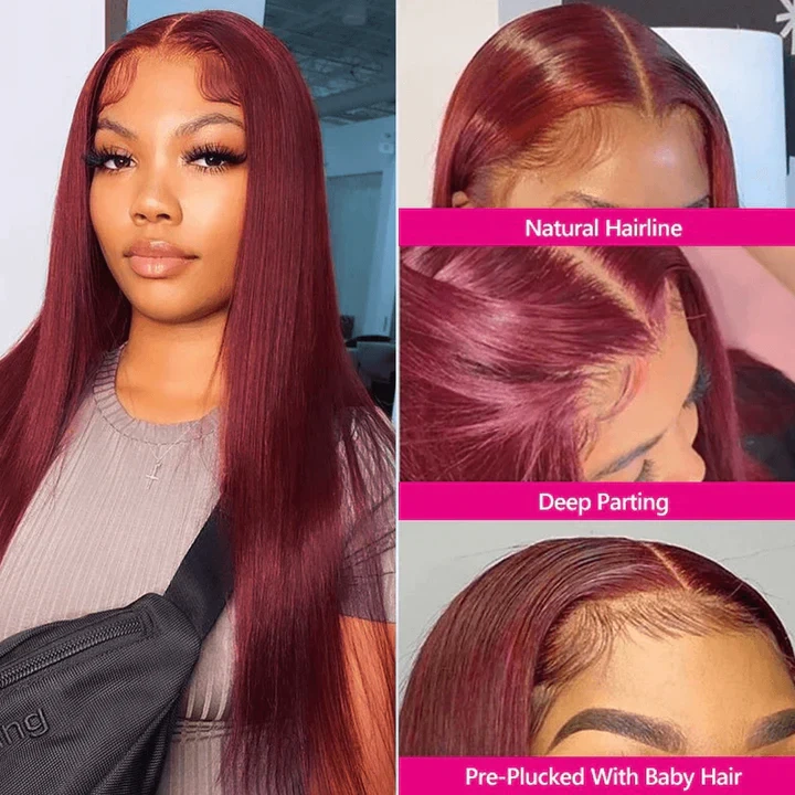 Tuneful Super Deal 99j Burgundy Color 4x6 Ready Go 13x6 Lace Front Human Hair Wigs Straight Wigs queenleora Recommend