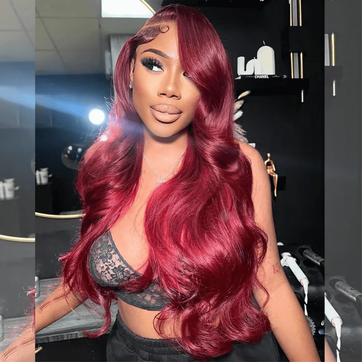 Tuneful Super Deal 99j Burgundy Colored 13x6 Lace Frontal Human Hair Wigs Body Wave Wigs