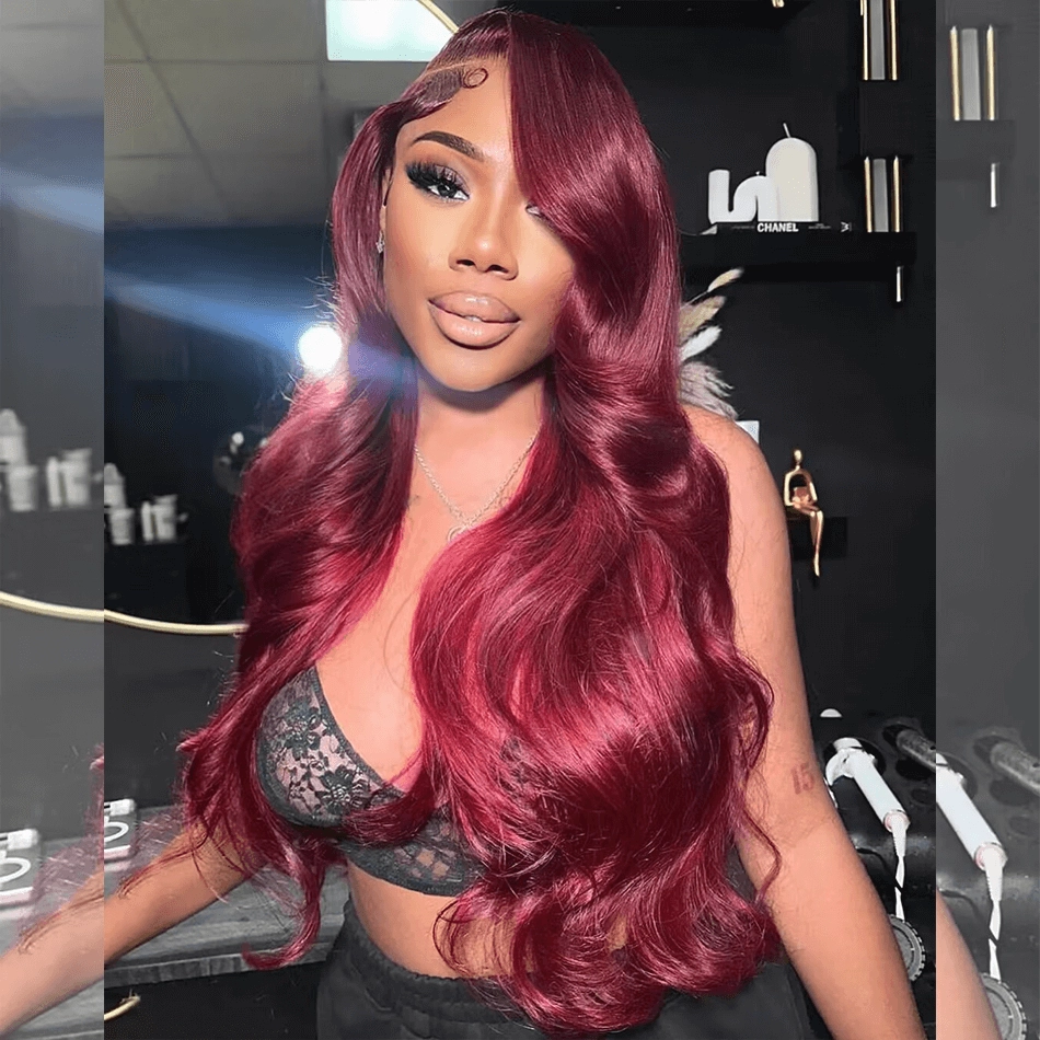 Tuneful Super Deal 99j Burgundy Colored 13x6 Lace Frontal Human Hair Wigs Body Wave Wigs