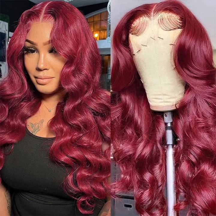 Tuneful Super Deal 99j Burgundy Colored 13x6 Lace Frontal Human Hair Wigs Body Wave Wigs