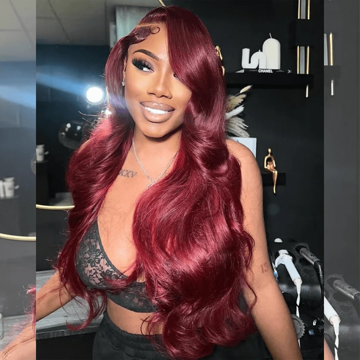 Tuneful Super Deal 99j Burgundy Colored 13x6 Lace Frontal Human Hair Wigs Body Wave Wigs