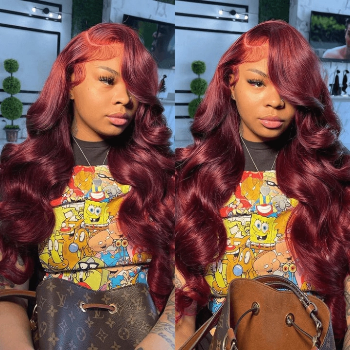 Tuneful Super Deal 99j Burgundy Colored 13x6 Lace Frontal Human Hair Wigs Body Wave Wigs
