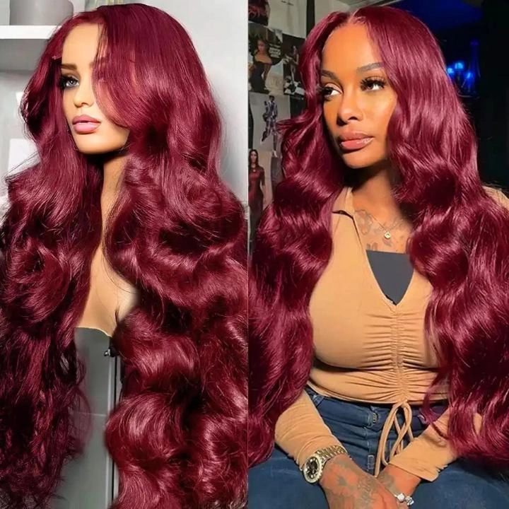 Tuneful Super Deal 99j Burgundy Colored 13x6 Lace Frontal Human Hair Wigs Body Wave Wigs