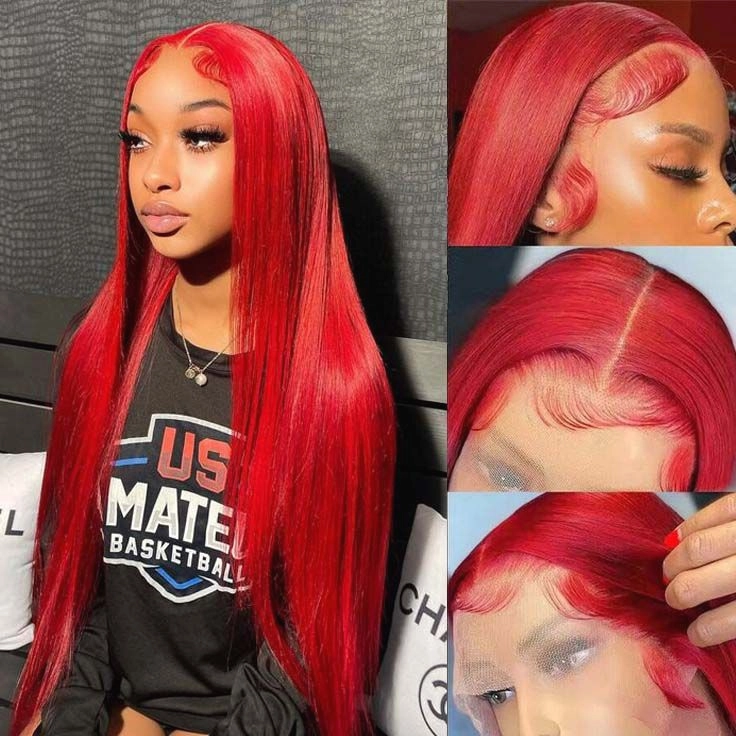 Tuneful Super Deal Red Colored 13x6 Lace Frontal 10A Virgin Human Hair Wigs