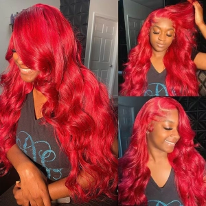 Tuneful Super Deal Red Colored 13x6 Lace Frontal 10A Virgin Human Hair Wigs