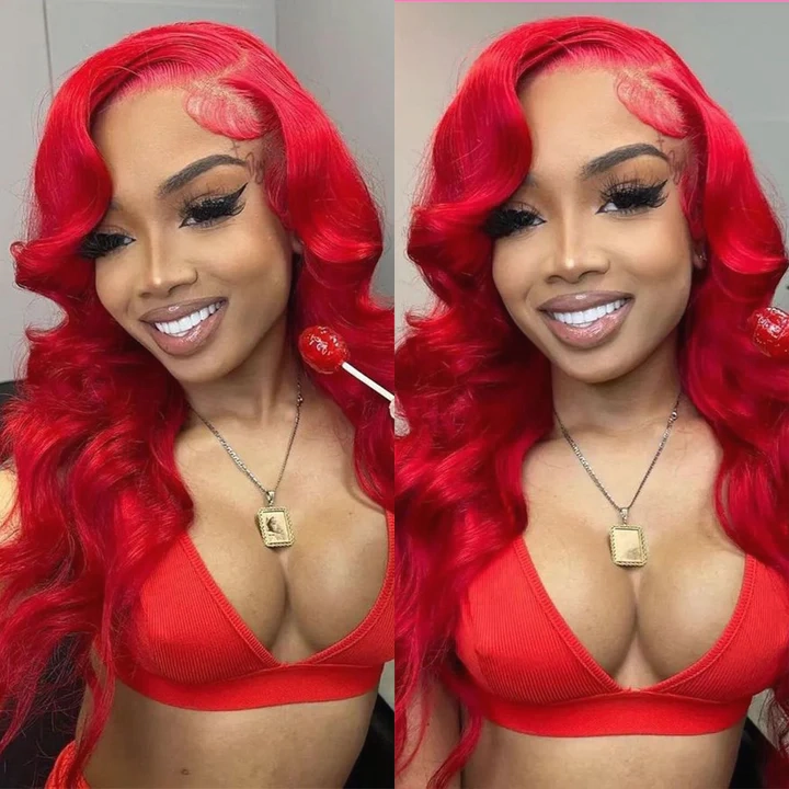 Tuneful Super Deal Red Colored 13x6 Lace Frontal 10A Virgin Human Hair Wigs