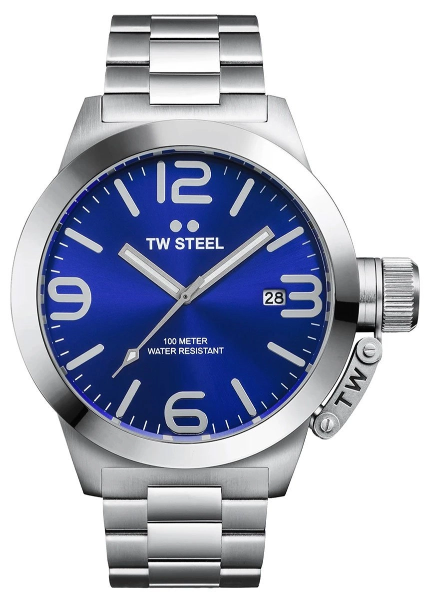 TW Steel Canteen Stainless Steel Blue Dial Date Quartz Mens Watch CB11