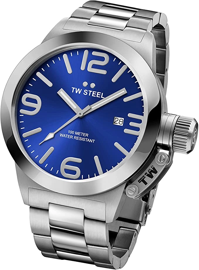 TW Steel Canteen Stainless Steel Blue Dial Date Quartz Mens Watch CB11