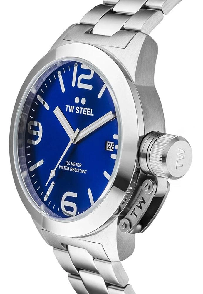 TW Steel Canteen Stainless Steel Blue Dial Date Quartz Mens Watch CB11