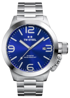 TW Steel Canteen Stainless Steel Blue Dial Date Quartz Mens Watch CB11