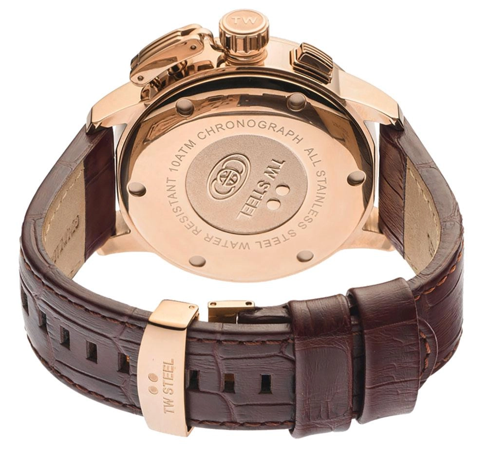 TW Steel Ceo Adesso Chronograph Rose Gold PVD Brown Leather Strap Blue Dial Quartz Date Mens Watch CE7018