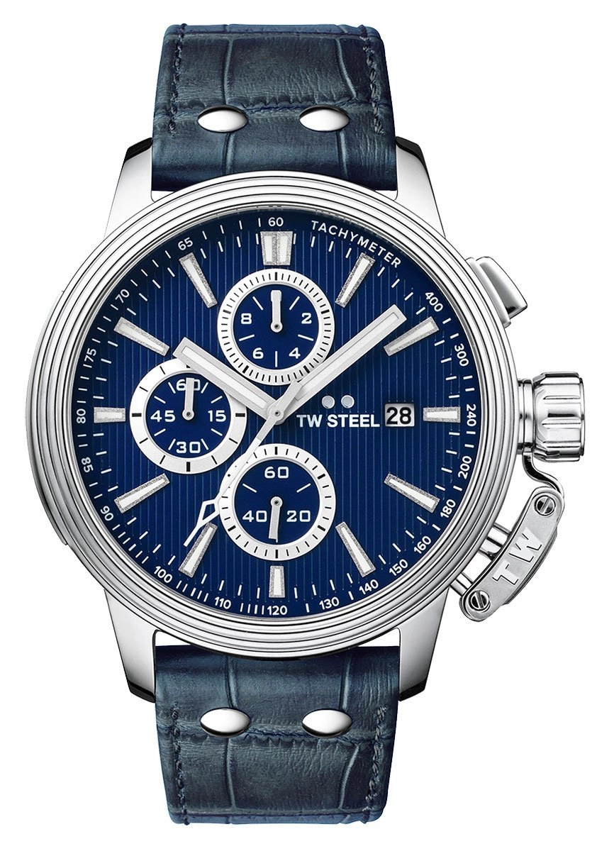 TW Steel Ceo Adesso Chronograph Stainless Steel Blue Leather Strap Blue Dial Quartz Date Mens Watch CE7008