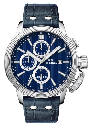 TW Steel Ceo Adesso Chronograph Stainless Steel Blue Leather Strap Blue Dial Quartz Date Mens Watch CE7008