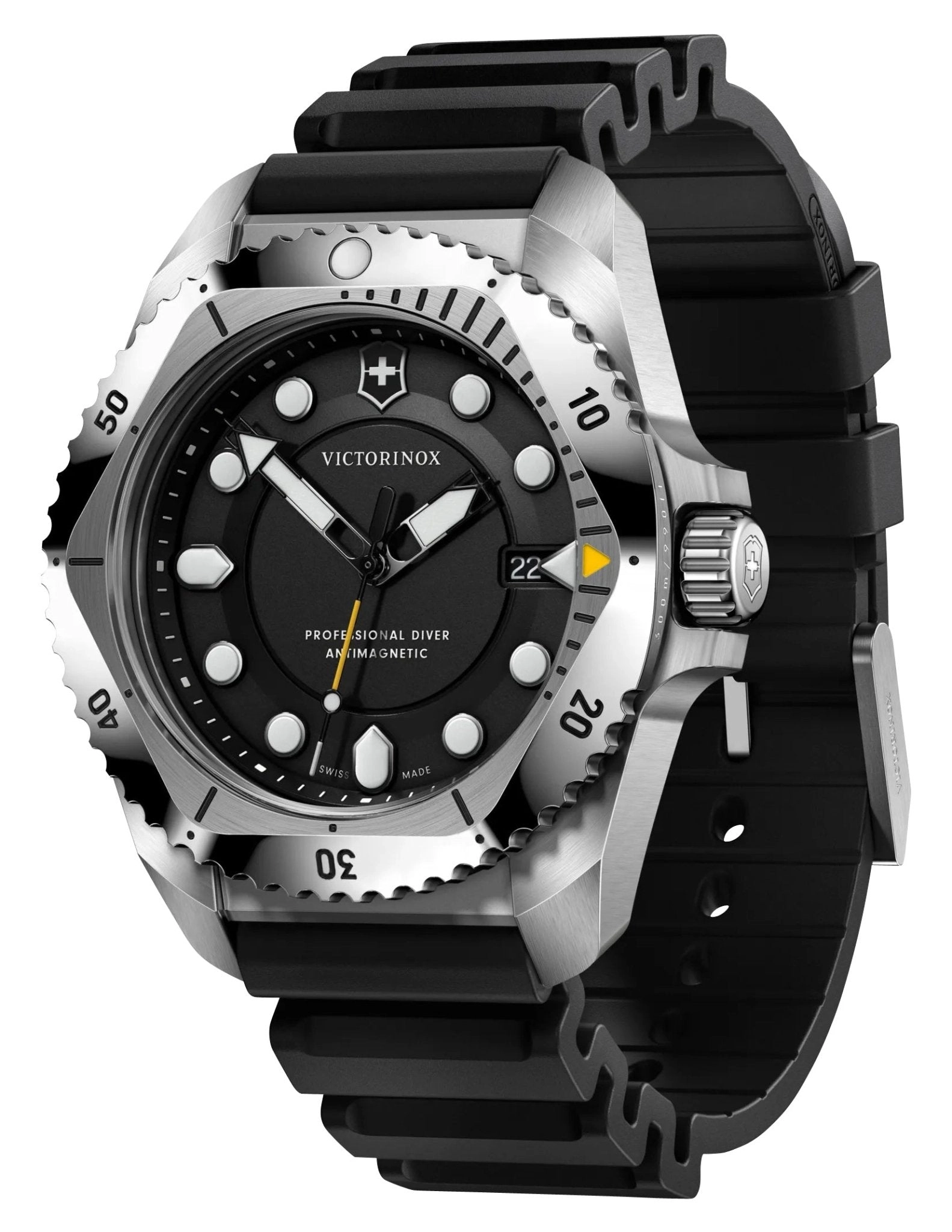 Victorinox Swiss Army Dive Pro Stainless Steel Black Dial Black Rubber Strap Date Divers Quartz Mens Watch 241990