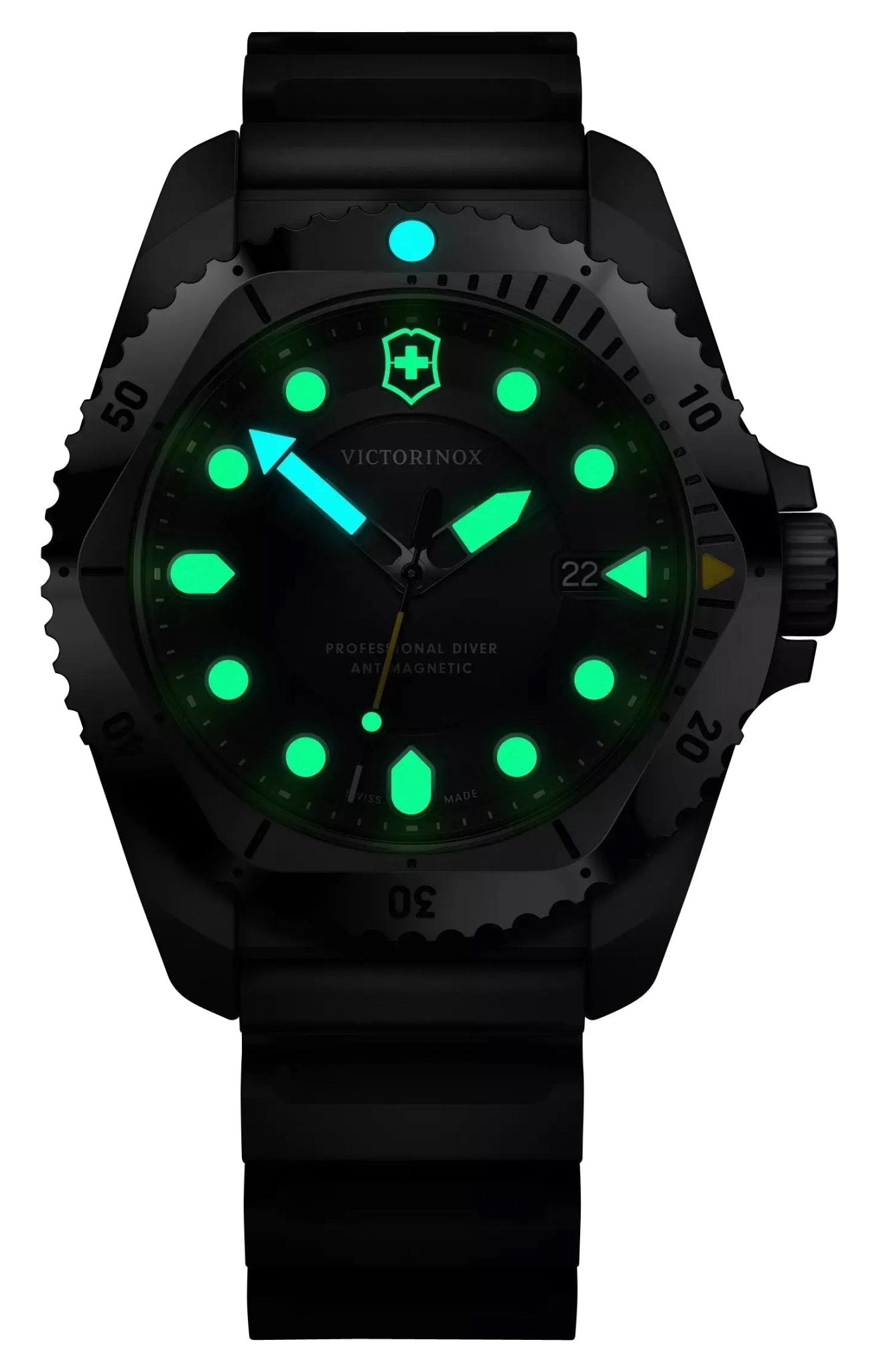 Victorinox Swiss Army Dive Pro Stainless Steel Black Dial Black Rubber Strap Date Divers Quartz Mens Watch 241990